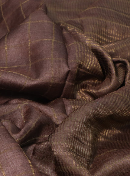 Pure tussar silk saree brown and green with allover zari checks and zari woven border