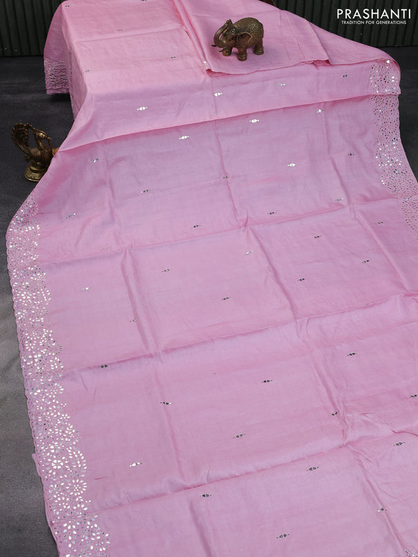 Pure tussar silk saree light pink with mirror work buttas and mirror work border