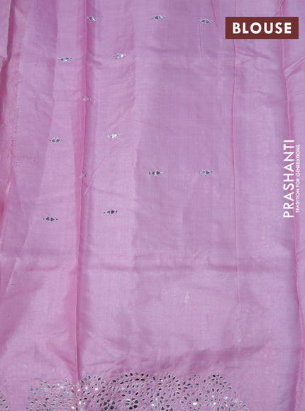 Pure tussar silk saree light pink with mirror work buttas and mirror work border