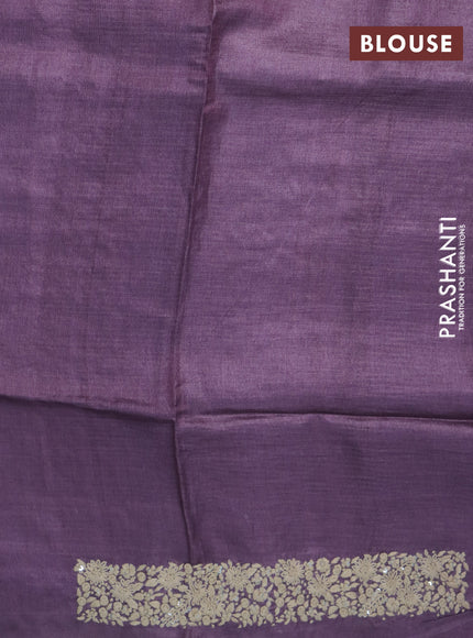 Pure tussar silk saree wine shade with allover thread weaves and embroidery work border