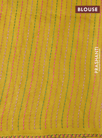 Pure tussar silk saree mustard yellow with embroidery work buttas and simple border