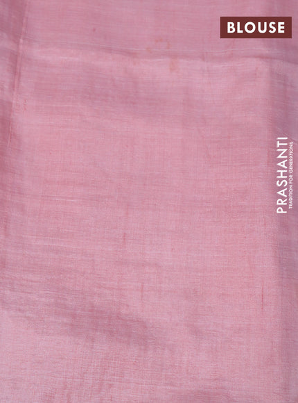 Pure tussar silk saree pink shade and brown with kalamkari hand painted prints & cut work and cut work border