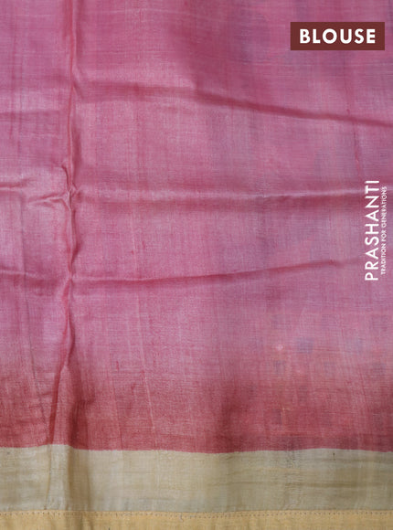 Pure tussar silk saree pink shade and rust shade with kalamkari hand painted prints & cut work and cut work border