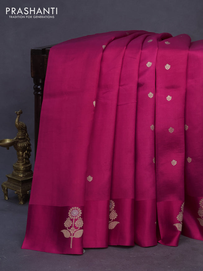 Poona silk saree dark pink with zari woven buttas and floral zari woven butta border