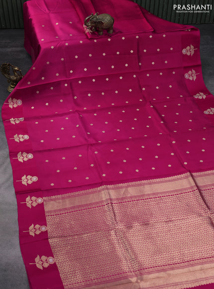 Poona silk saree dark pink with zari woven buttas and floral zari woven butta border