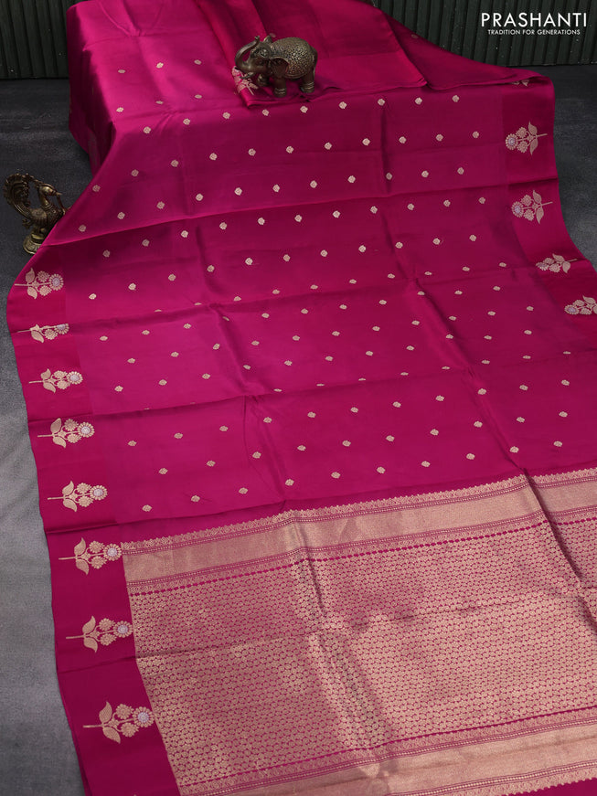 Poona silk saree dark pink with zari woven buttas and floral zari woven butta border