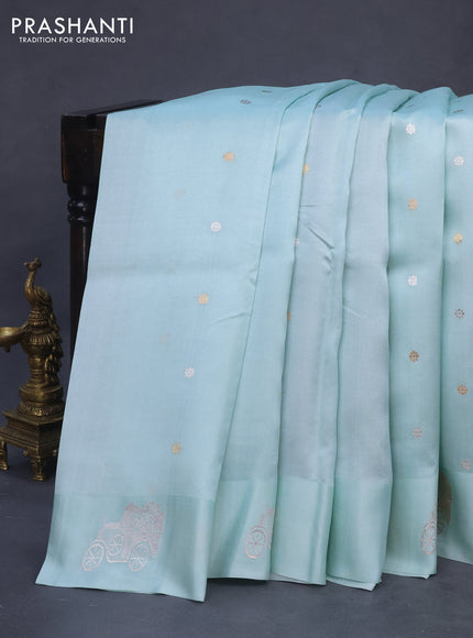 Poona silk saree light blue shade with zari woven buttas and zari woven butta border