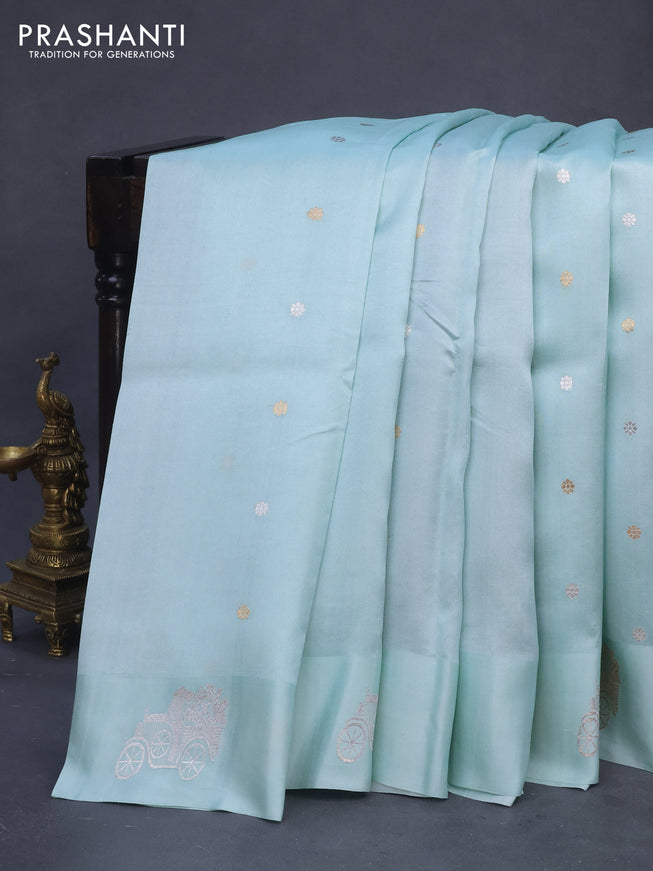 Poona silk saree light blue shade with zari woven buttas and zari woven butta border