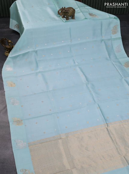 Poona silk saree light blue shade with zari woven buttas and zari woven butta border