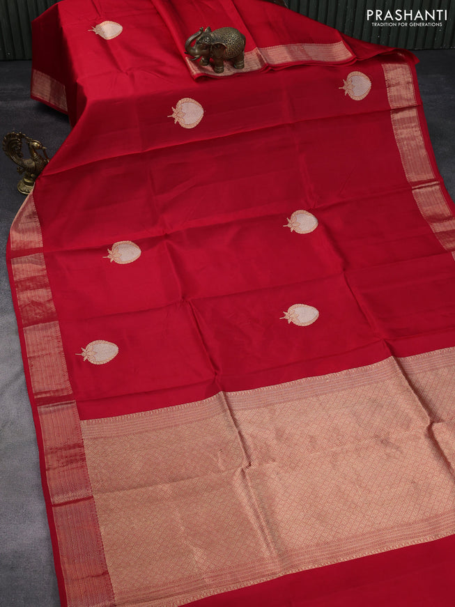 Poona silk saree red with zari woven buttas and zari woven border