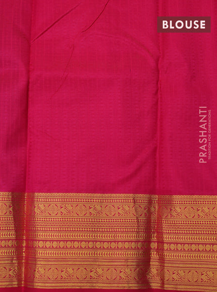 Pure kanchipuram silk saree teal blue and pink with allover self emboss and zari woven border