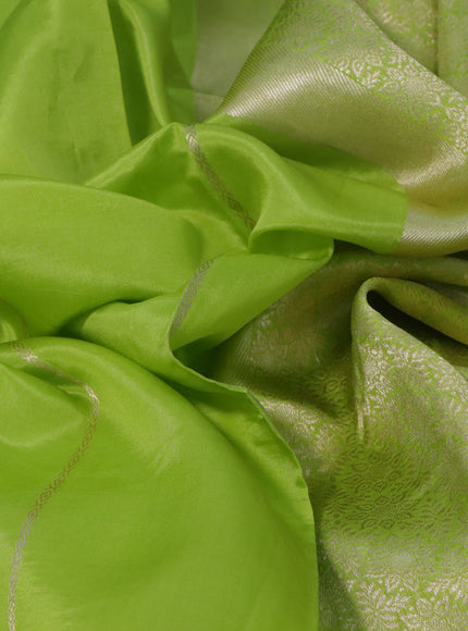 Poona silk saree lime green with paisley zari woven buttas in borderless style