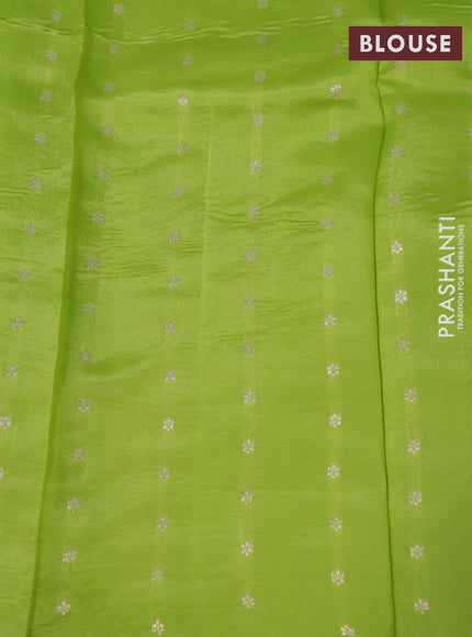 Poona silk saree lime green with paisley zari woven buttas in borderless style