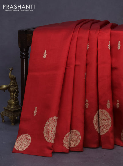 Poona silk saree red and green with zari woven buttas and zari woven butta border