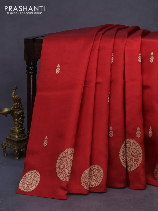 Poona silk saree red and green with zari woven buttas and zari woven butta border