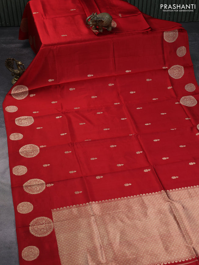 Poona silk saree red and green with zari woven buttas and zari woven butta border