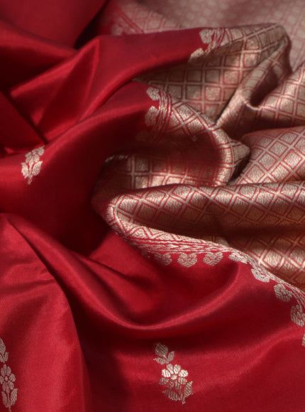 Poona silk saree red and green with zari woven buttas and zari woven butta border