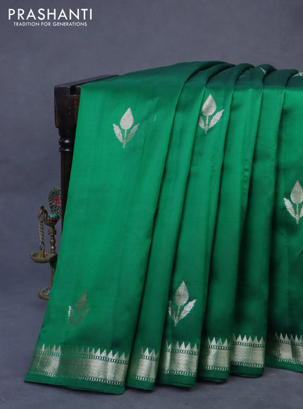 Poona silk saree green and deep purple with zari woven buttas and zari woven border