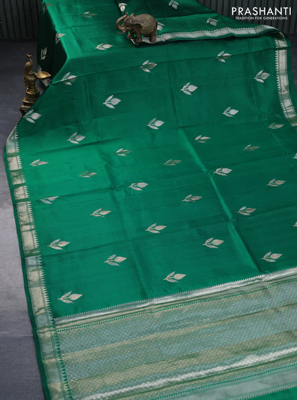 Poona silk saree green and deep purple with zari woven buttas and zari woven border