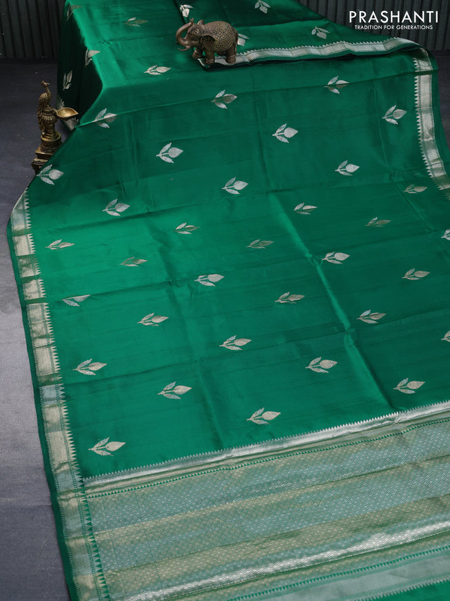 Poona silk saree green and deep purple with zari woven buttas and zari woven border