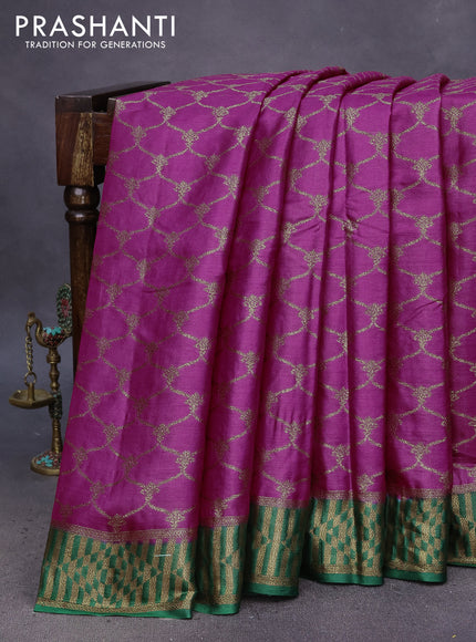 Banarasi tussar silk saree pink and green with allover thread & zari weaves and banarasi style border