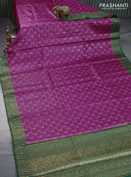 Banarasi tussar silk saree pink and green with allover thread & zari weaves and banarasi style border