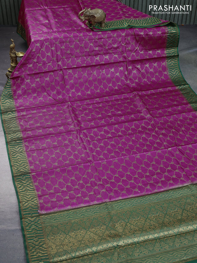 Banarasi tussar silk saree pink and green with allover thread & zari weaves and banarasi style border