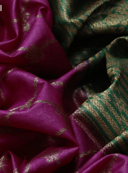 Banarasi tussar silk saree pink and green with allover thread & zari weaves and banarasi style border