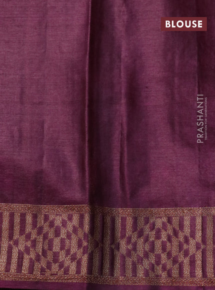 Banarasi tussar silk saree mehendi green and deep purple with allover thread & zari weaves and banarasi style border