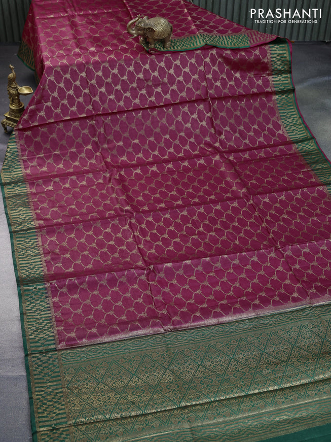 Banarasi tussar silk saree maroon and green with allover thread & zari weaves and banarasi style border