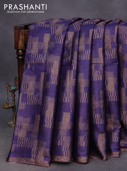 Banarasi tussar silk saree blue and maroon with allover thread & zari weaves and piping border