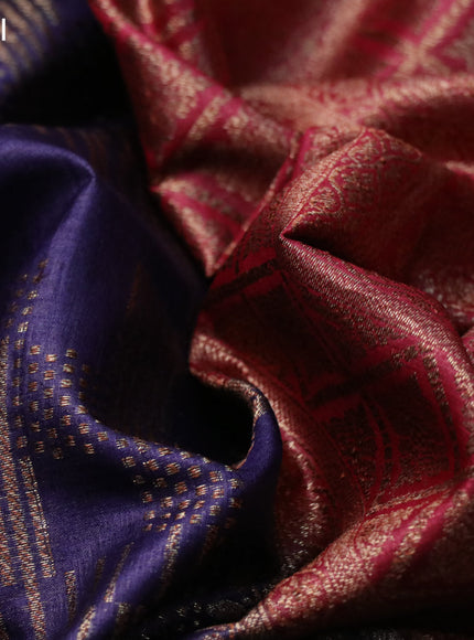 Banarasi tussar silk saree blue and maroon with allover thread & zari weaves and piping border