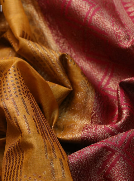 Banarasi tussar silk saree mustard yellow and maroon with allover thread & zari weaves and piping border