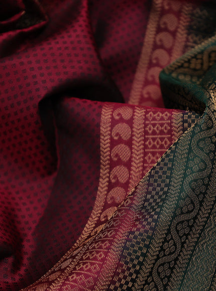 Pure kanchipuram silk saree maroon and green with allover self emboss & annam buttas and zari woven border