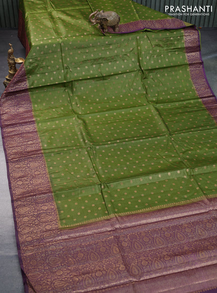 Banarasi tussar silk saree sap green and wine shade with thread & zari woven buttas and banarasi style border