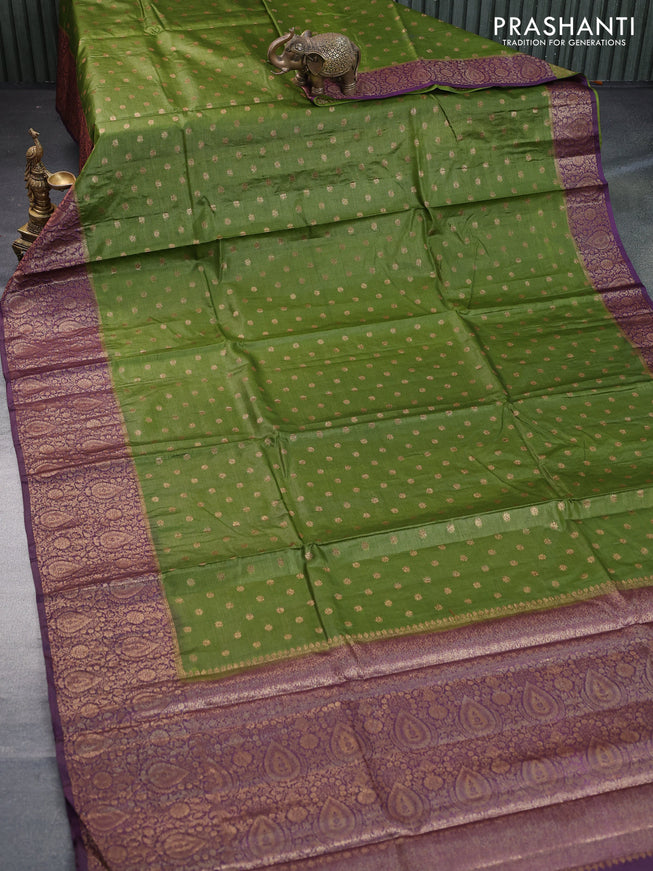 Banarasi tussar silk saree sap green and wine shade with thread & zari woven buttas and banarasi style border