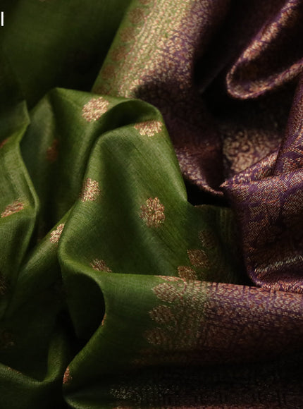 Banarasi tussar silk saree sap green and wine shade with thread & zari woven buttas and banarasi style border