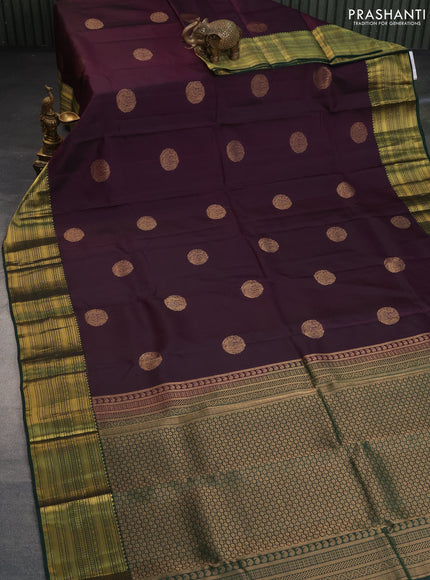 Pure kanchipuram silk saree deep wine shade and green with allover self emboss & annam buttas and zari woven border