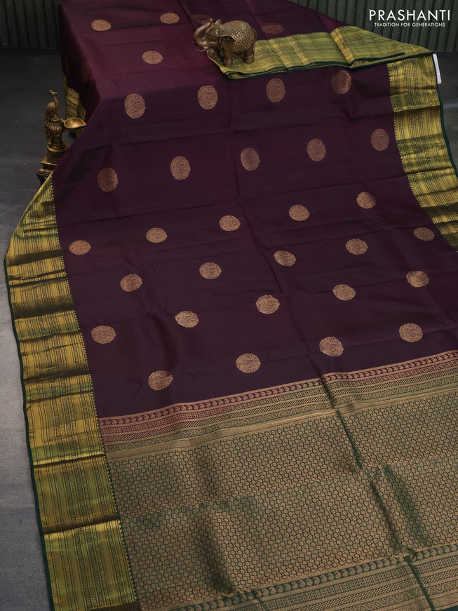 Pure kanchipuram silk saree deep wine shade and green with allover self emboss & annam buttas and zari woven border