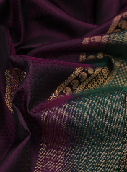 Pure kanchipuram silk saree deep wine shade and green with allover self emboss & annam buttas and zari woven border