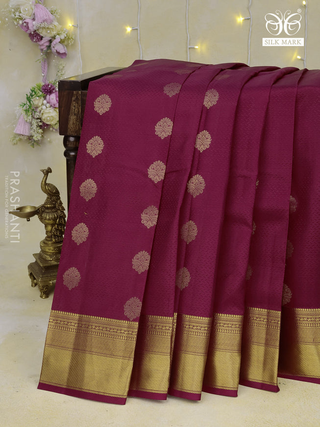 Pure kanchipuram silk saree maroon and teal green with allover self emboss & buttas and zari woven border