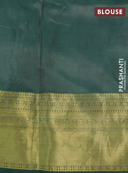 Pure kanchipuram silk saree brown and dark green with pen kalamkari hand painted prints and rich zari woven border