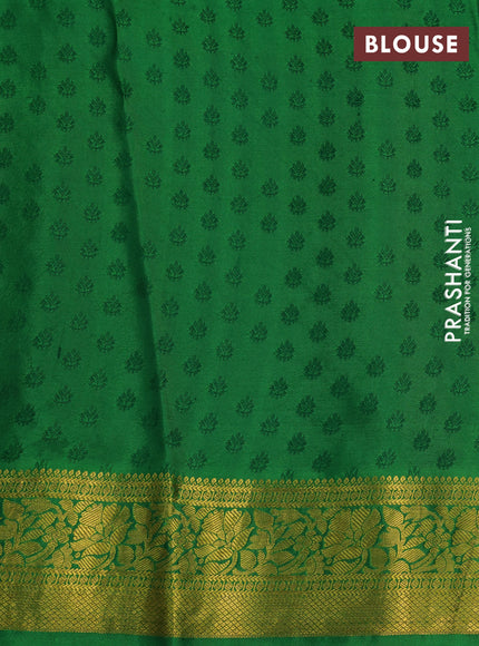 Pure kanchipuram silk saree pastel green and green with allover self emboss zari buttas & pen kalamkari hand painted prints and rich zari woven border