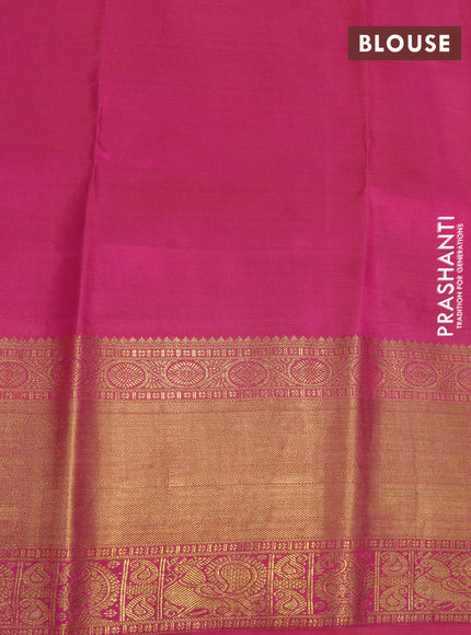 Pure kanchipuram silk saree teal green and pink with allover pen kalamkari hand painted prints & zari buttas and rich zari woven korvai border