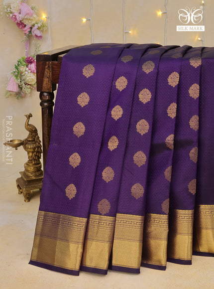 Pure kanchipuram silk saree deep violet and teal green with allover self emboss & buttas and zari woven border