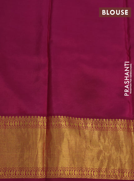 Pure kanchipuram silk saree green and dark magenta pink with allover pen kalamkari hand painted prints & zari buttas and rich zari woven korvai border