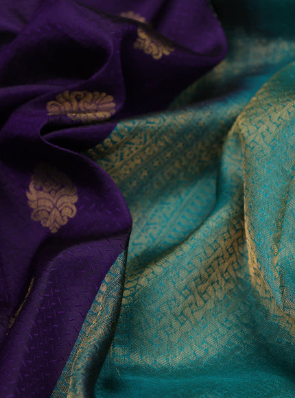 Pure kanchipuram silk saree deep violet and teal green with allover self emboss & buttas and zari woven border