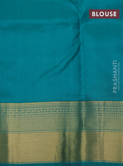 Pure kanchipuram silk saree deep violet and teal green with allover self emboss & buttas and zari woven border