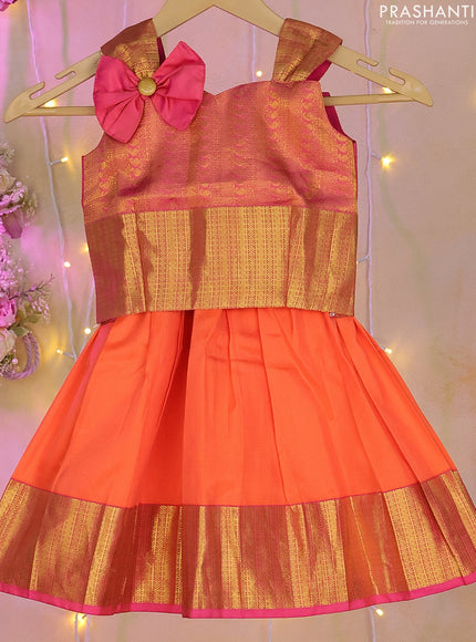 Silk kids lehenga pink and orange with zari woven brocade weaves and zari woven border for 1-2 years