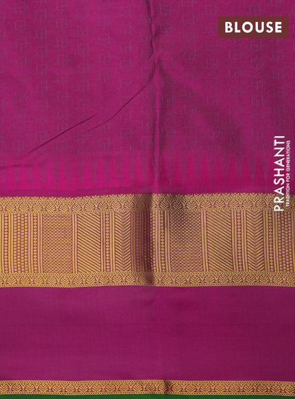 Pure kanchipuram silk saree grey and magenta pink with allover self emboss & buttas and temple design rettapet zari woven border